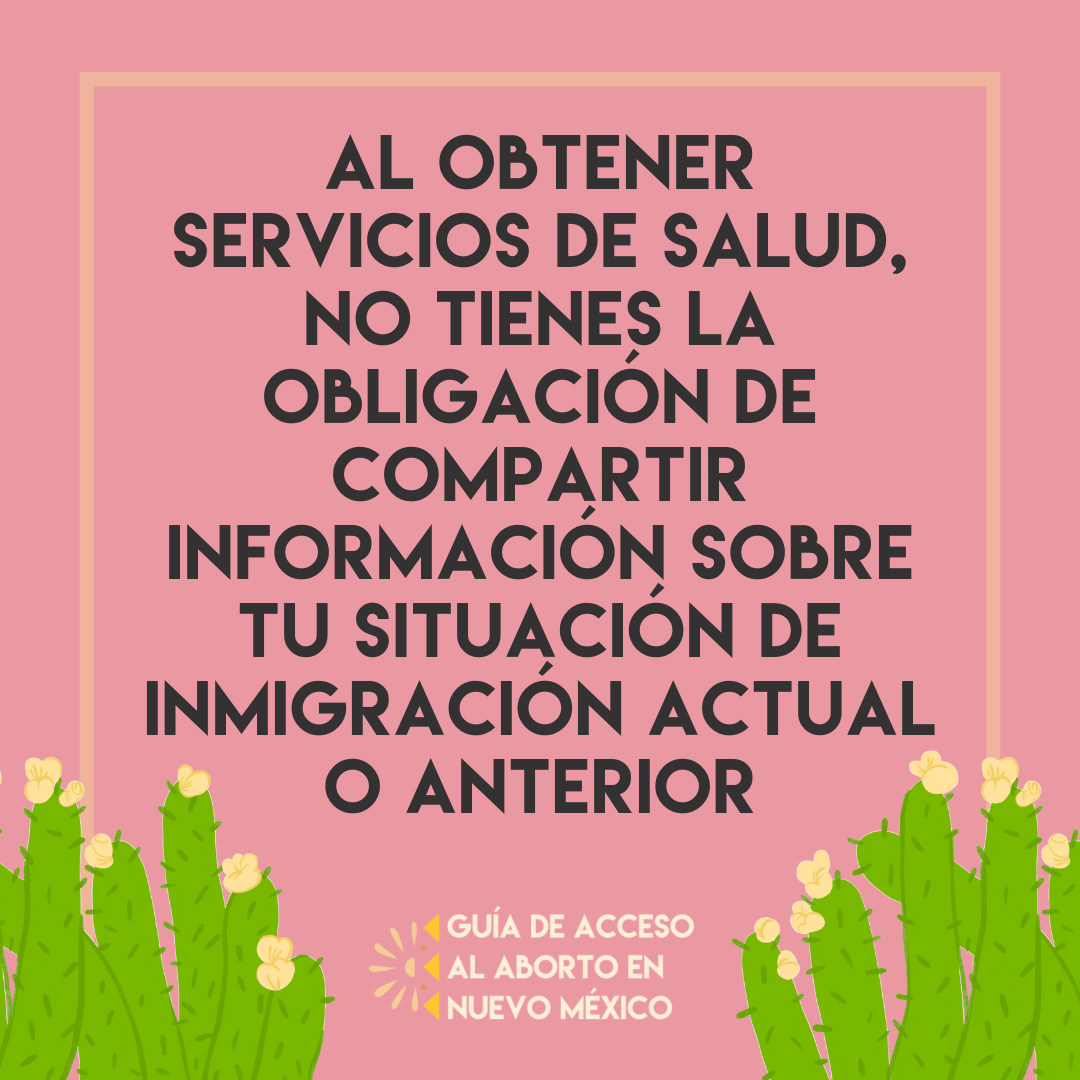 Pink Square with cacti that reads, "When accessing healthcare, you are not obligated to share any information about your current or previous immigration status."